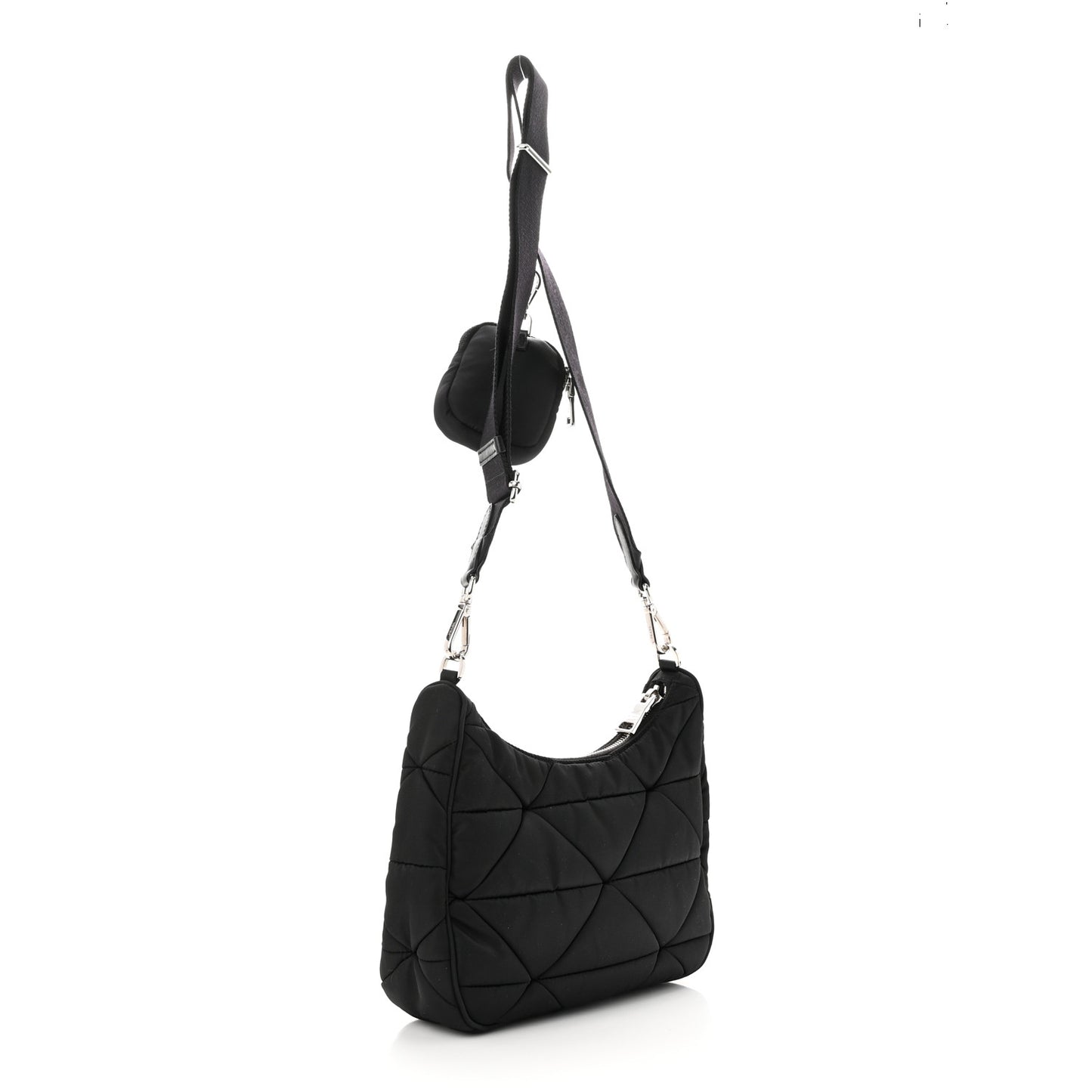 Re-Nylon Triangle Padded Patchwork Shoulder Bag Black
