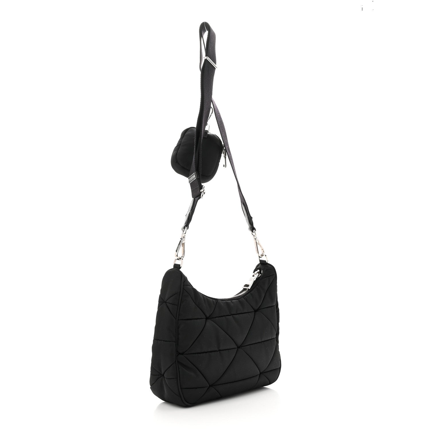 Prada Re-Nylon Triangle Padded Patchwork Shoulder Bag Black 3 of 11