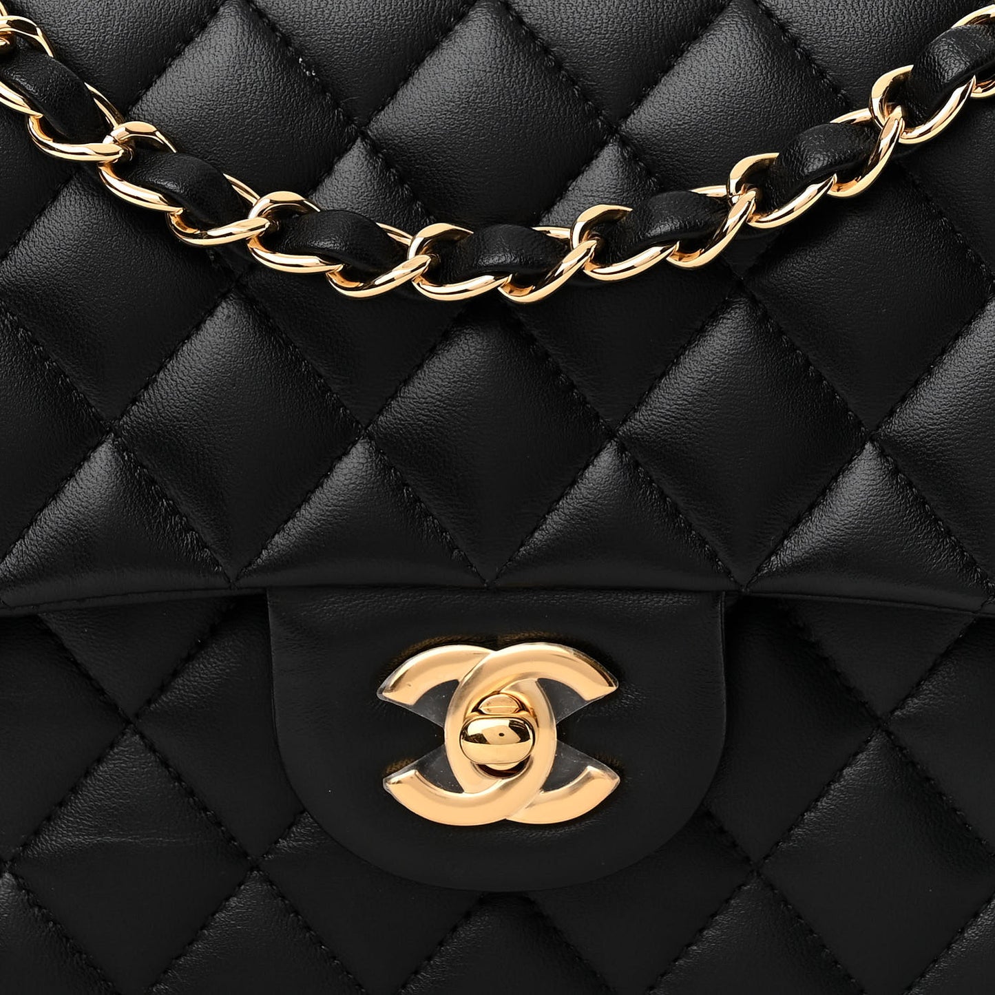 Lambskin Quilted Medium Double Flap Black
