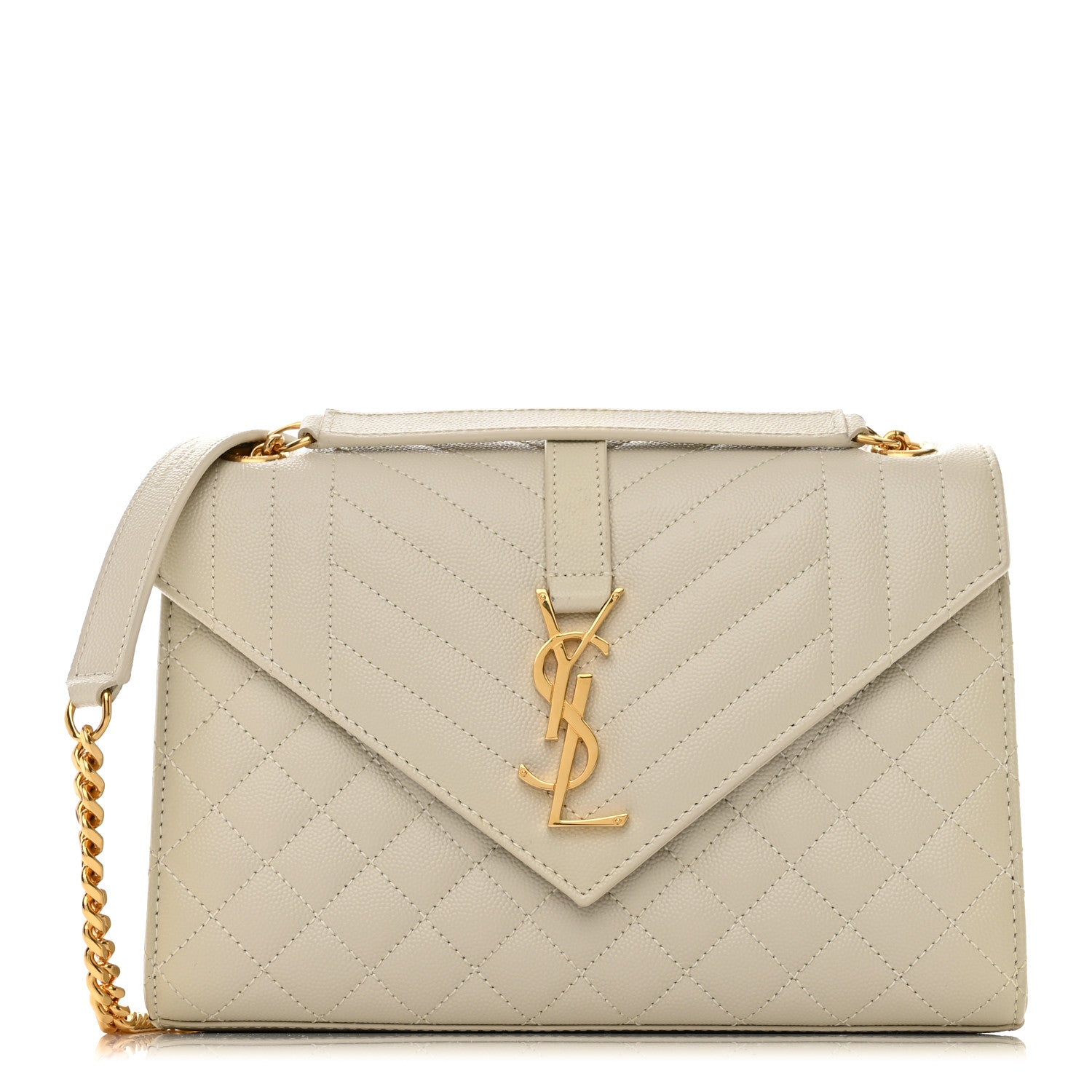 Saint Laurent Grain De Poudre Textured Mixed Matelasse Medium Triquilt Monogram Satchel Crema Soft 1 of 10