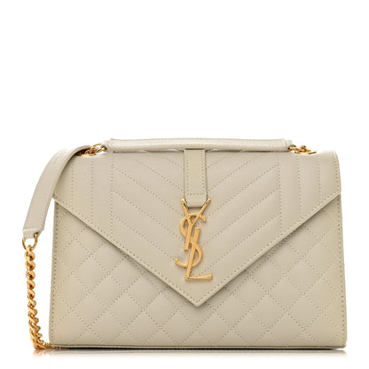 Saint Laurent Grain De Poudre Textured Mixed Matelasse Medium Triquilt Monogram Satchel Crema Soft 1 of 10