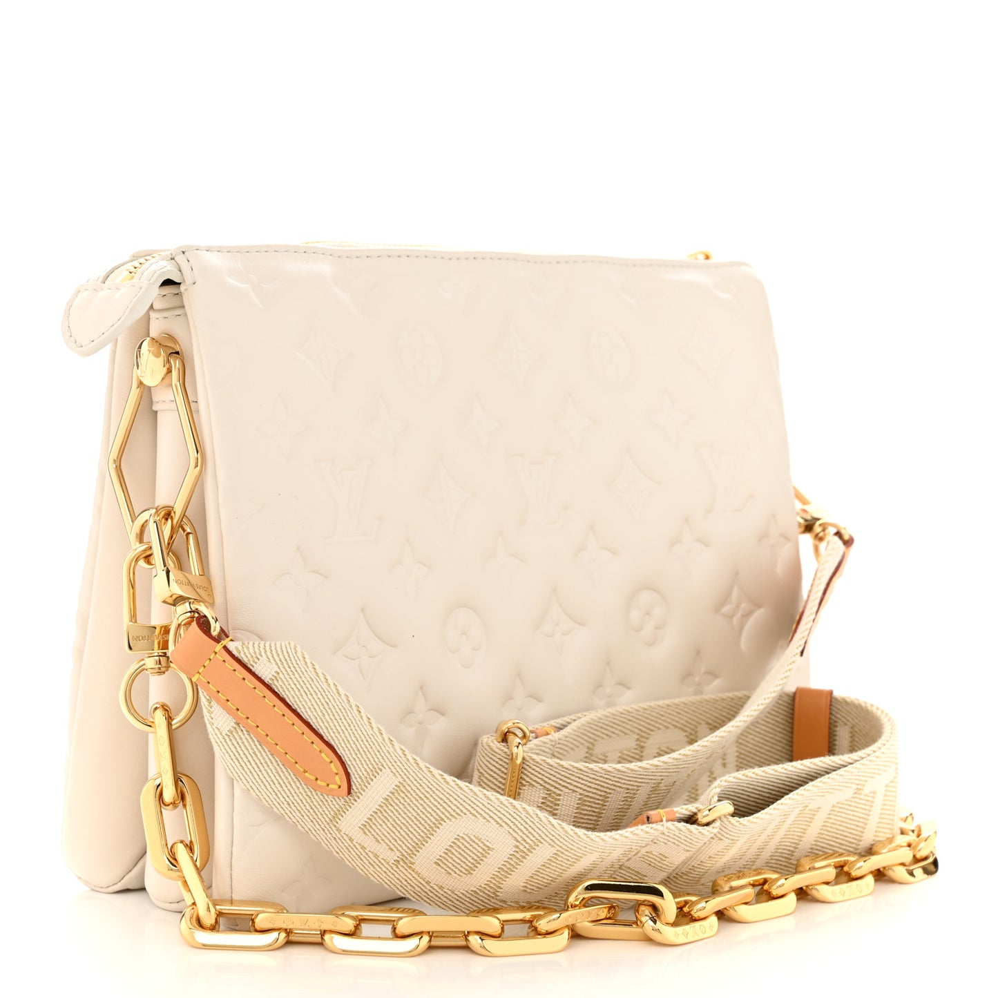 Lambskin Embossed Monogram Coussin PM Beige Cream