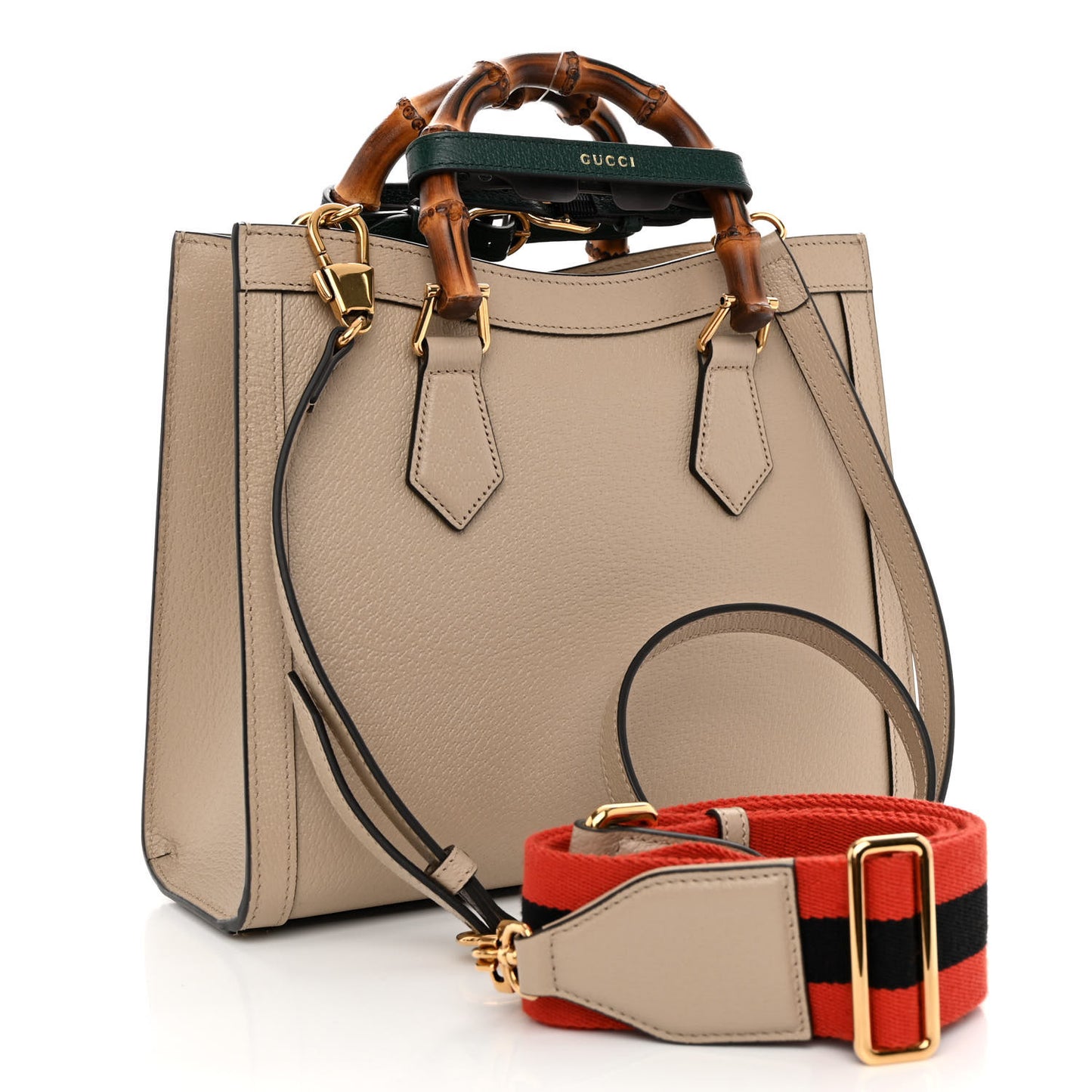 Textured Dollar Calfskin Web Small Diana Tote Bag Oatmeal Vintage Green