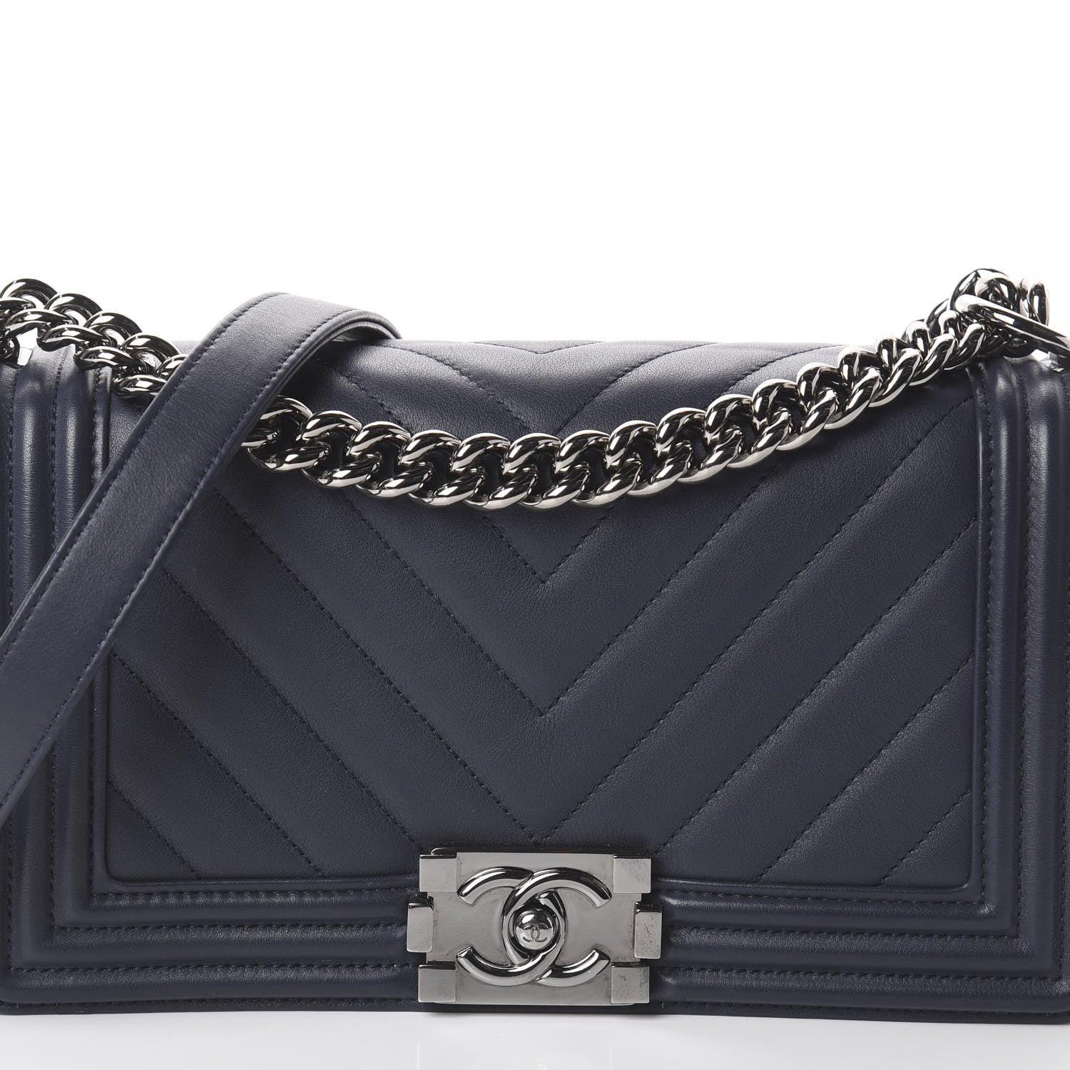 Chanel Lambskin Chevron Medium Boy Flap Dark Navy Blue 7 of 9