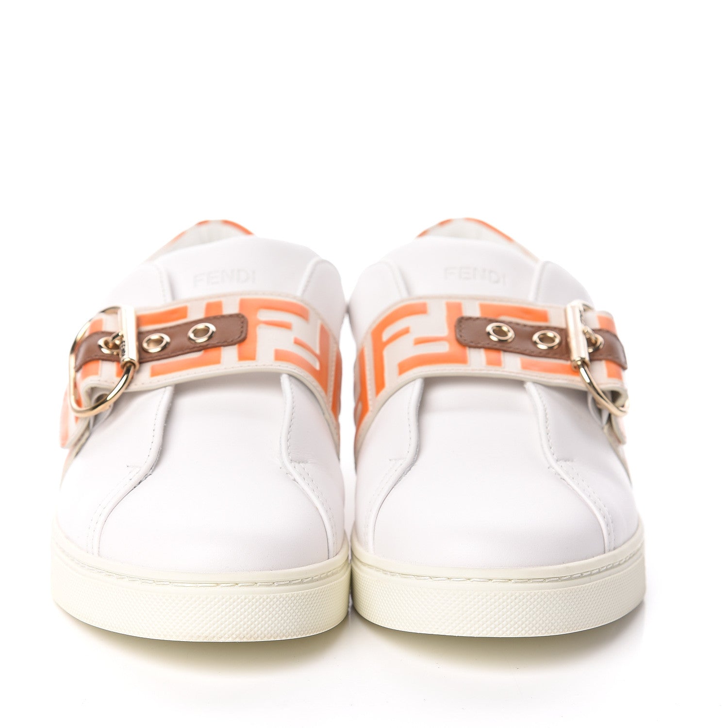 Fendi Vitello FF Embossed Womens Slip On Sneakers 40 Ultra White Camelia Aranciata 2 of 8