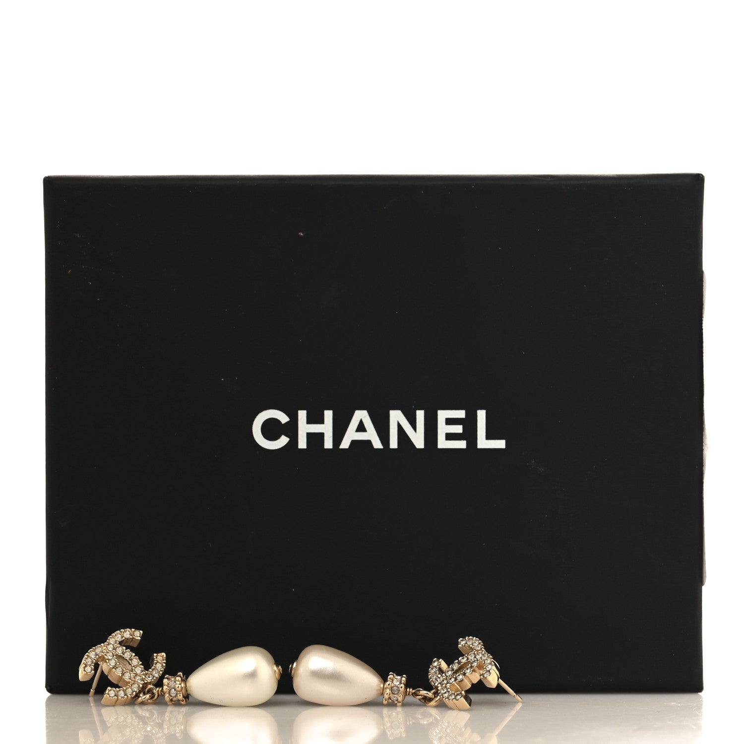 Chanel Crystal Pearl CC Drop Earrings Gold 5 of 5