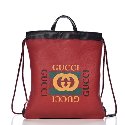 Gucci Calfskin Mens Logo Drawstring Backpack Red 3 of 11