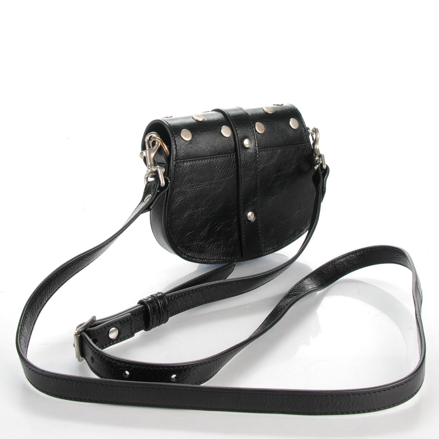 Saint Laurent Glazed Calfskin Mini Curved Studded Saddle Bag Black 3 of 8
