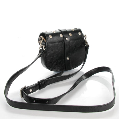 Saint Laurent Glazed Calfskin Mini Curved Studded Saddle Bag Black 3 of 8