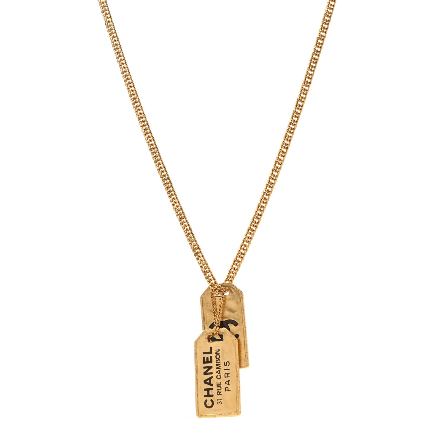 Chanel ID Dog Tag Charm Necklace Gold 1 of 4