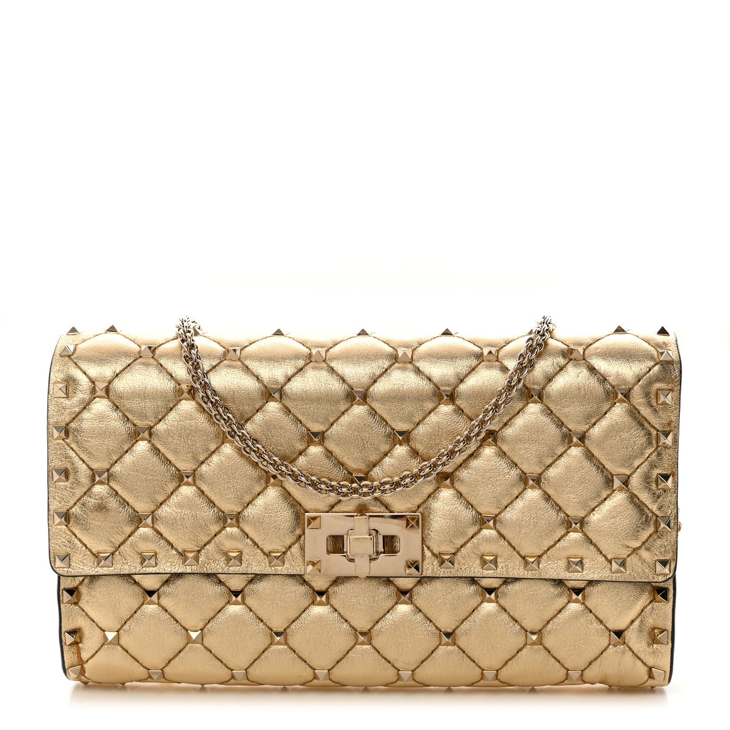Metallic Nappa Rockstud Spike Wallet on Chain