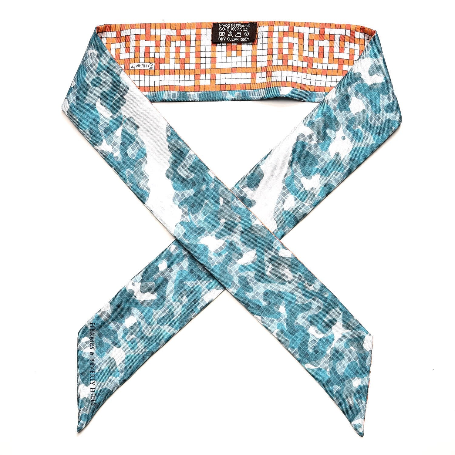 Hermes Silk A Beverly Hills Twilly Orange Bleu Blanc 1 of 5