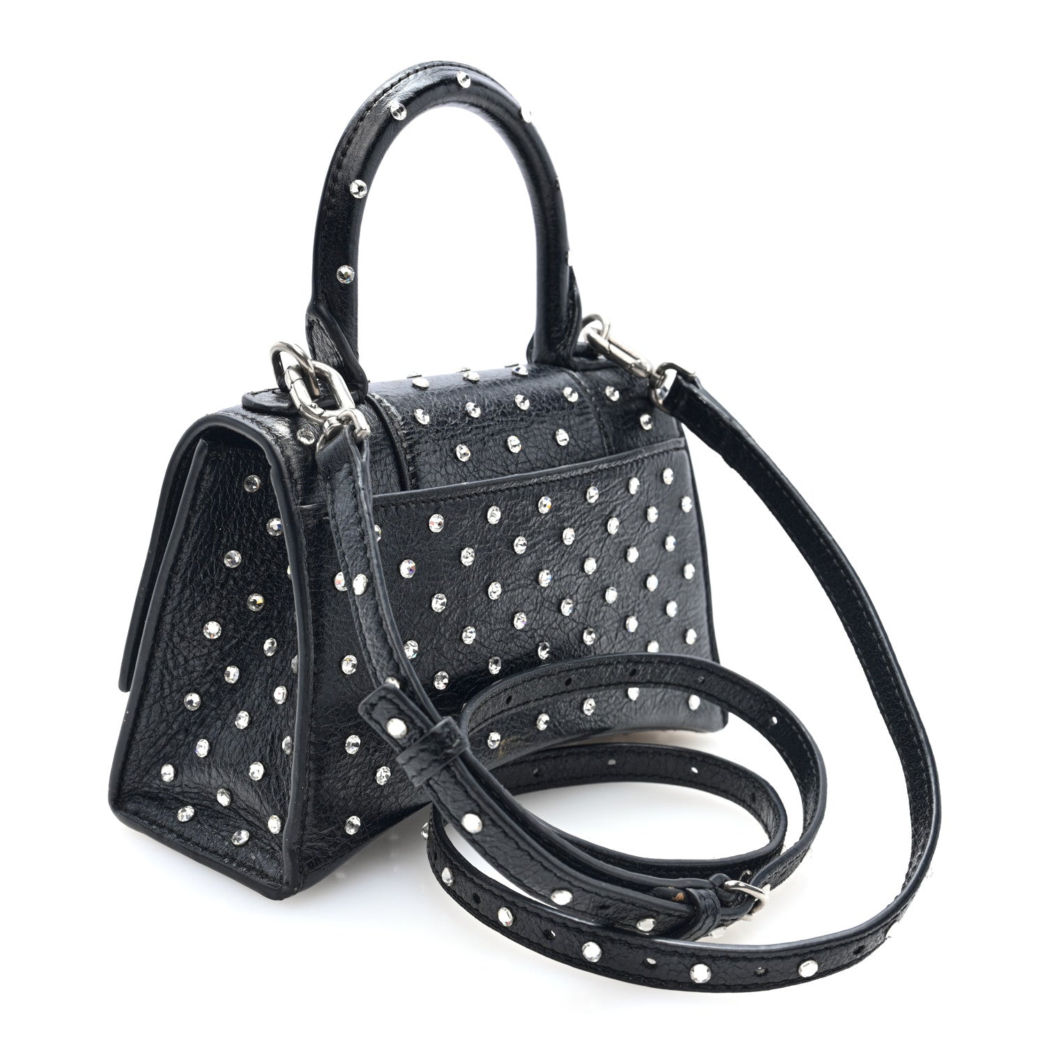Balenciaga Strass Suede Hourglass Top Handle Bag XS Black Jet 3 of 9