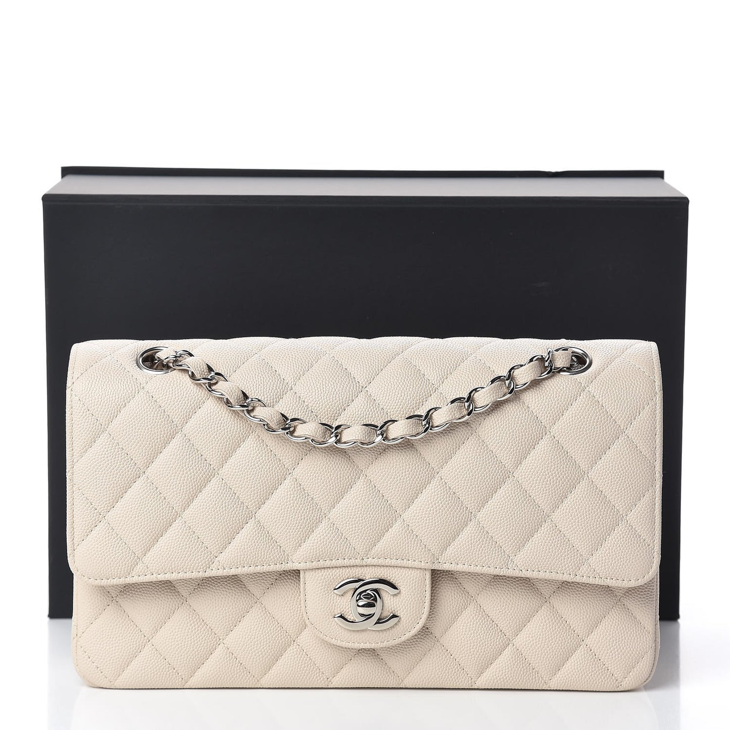Caviar Quilted Medium Double Flap Light Beige