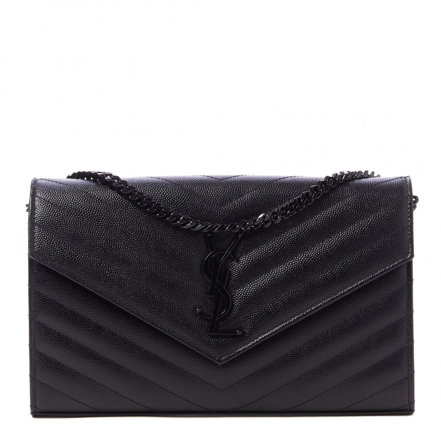 Grain De Poudre Matelasse Chevron Monogram Chain Wallet Black
