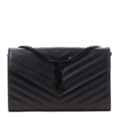 Saint Laurent Grain De Poudre Matelasse Chevron Monogram Chain Wallet Black 1 of 9