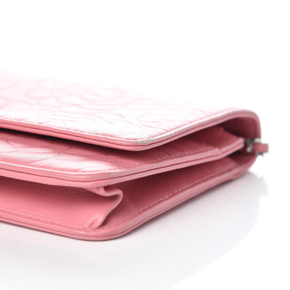 Chanel Lambskin Camellia Embossed Wallet On Chain WOC Pink 12 of 13