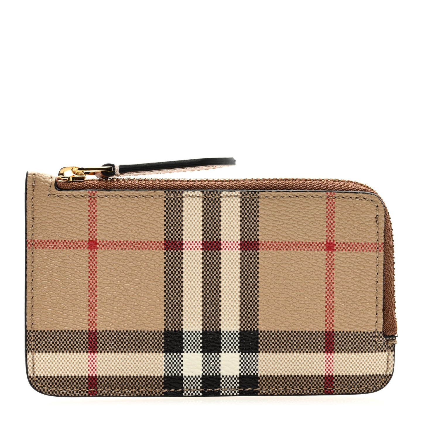 Check Calfskin Zip Card Case Holder Archive Beige