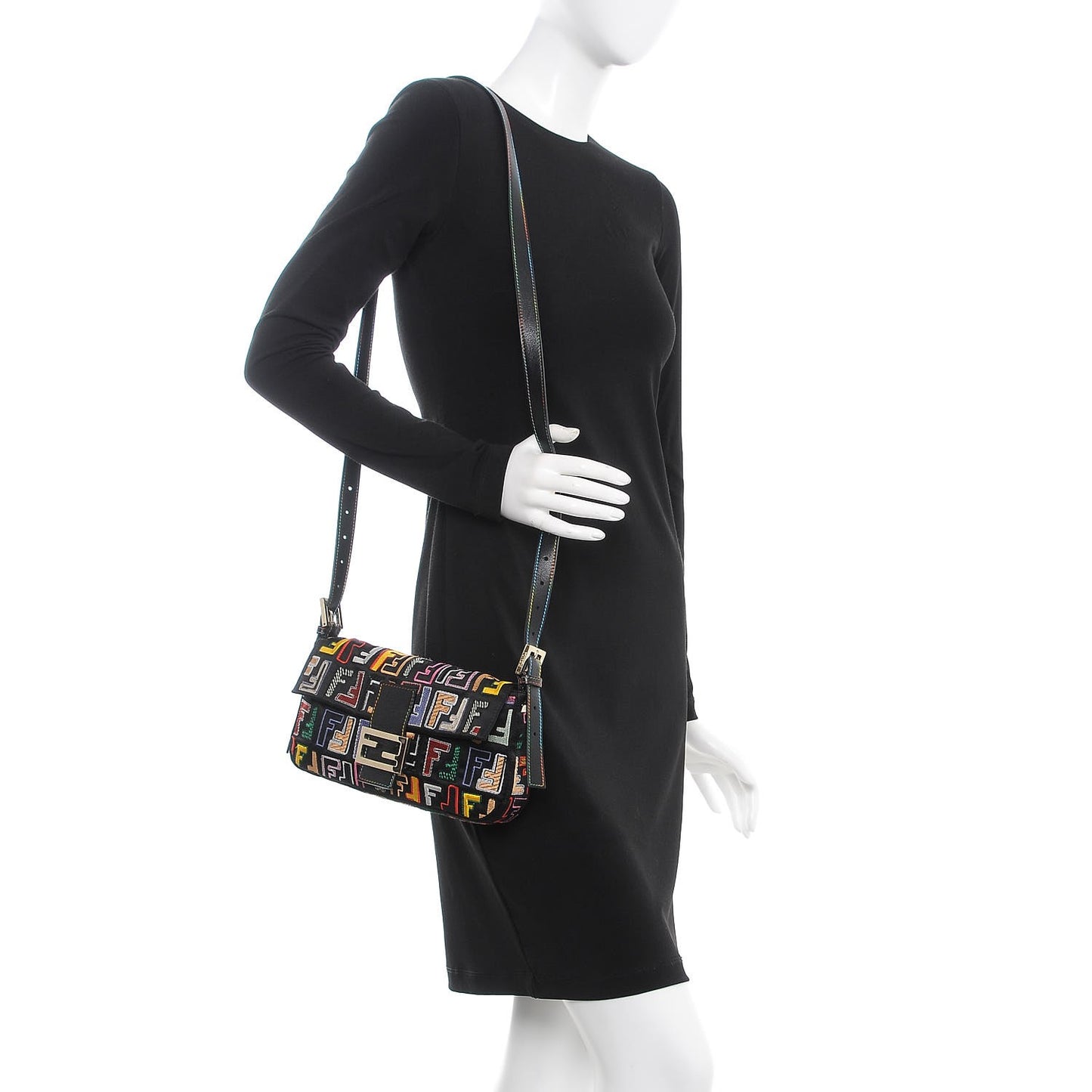 Nylon FF Multicolor Embroidered Baguette Multicolor