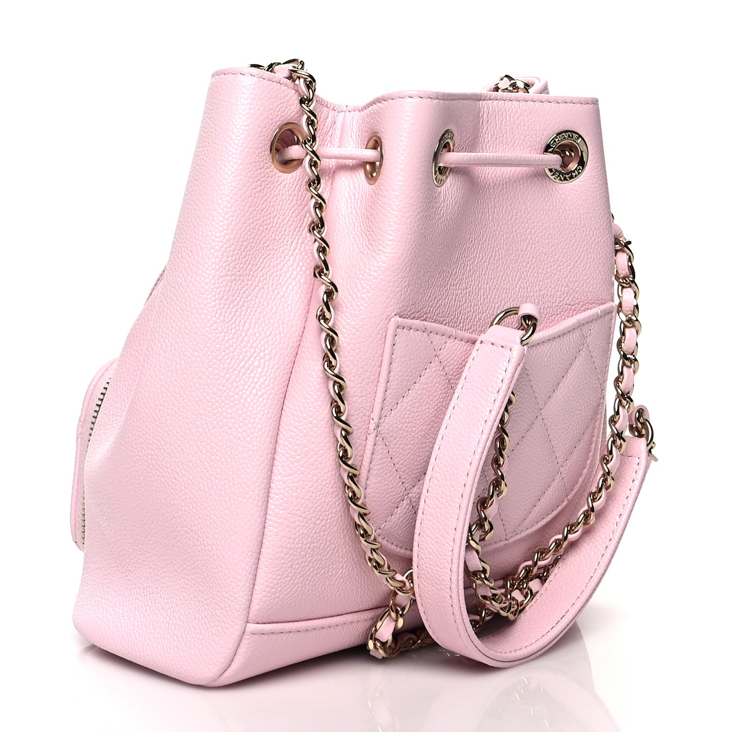 Chanel Caviar Quilted CC Pocket Bucket Bag Light Pink 3 of 11
