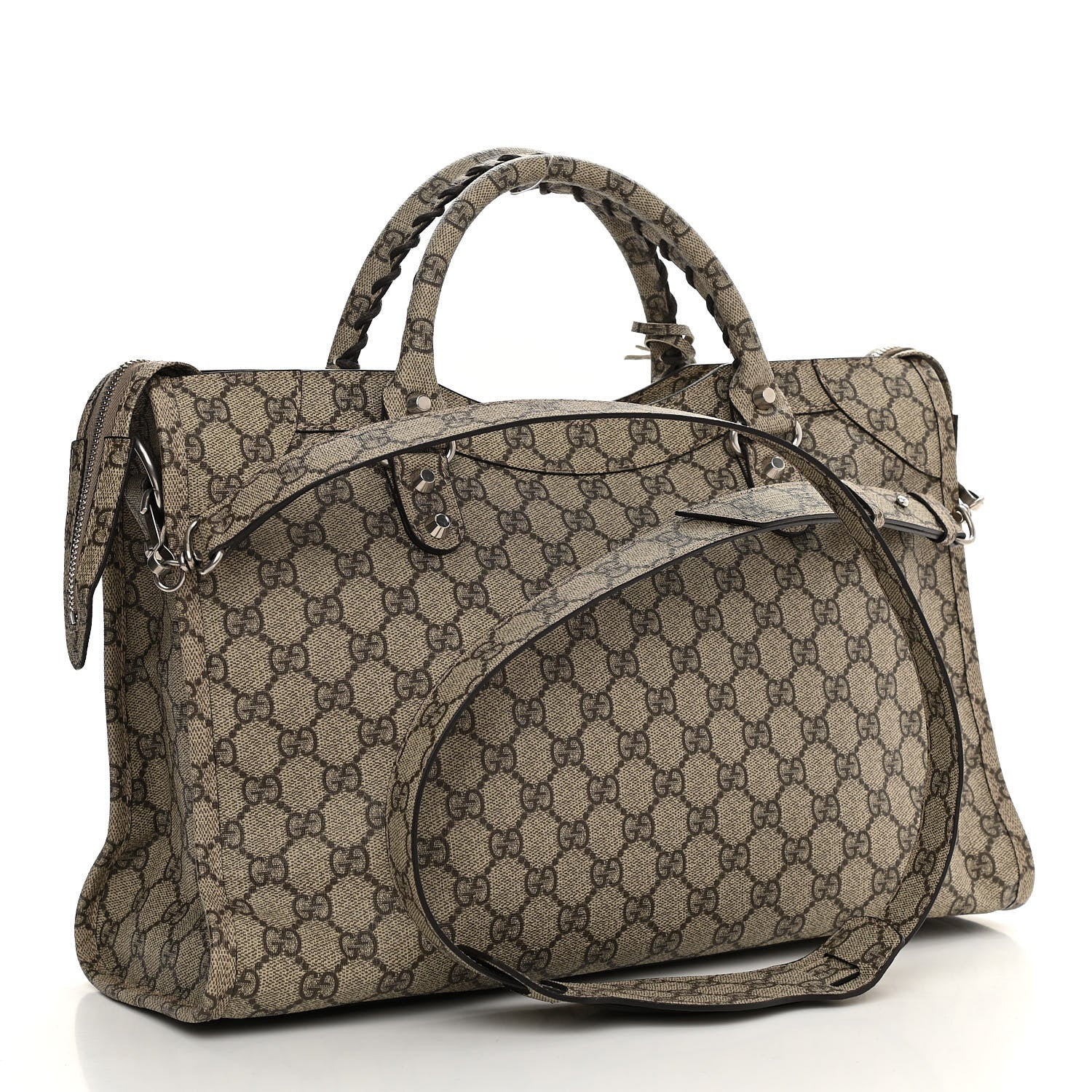 Balenciaga X GUCCI GG Supreme Monogram Neo Classic Silver Hardware City Beige Ebony 3 of 10