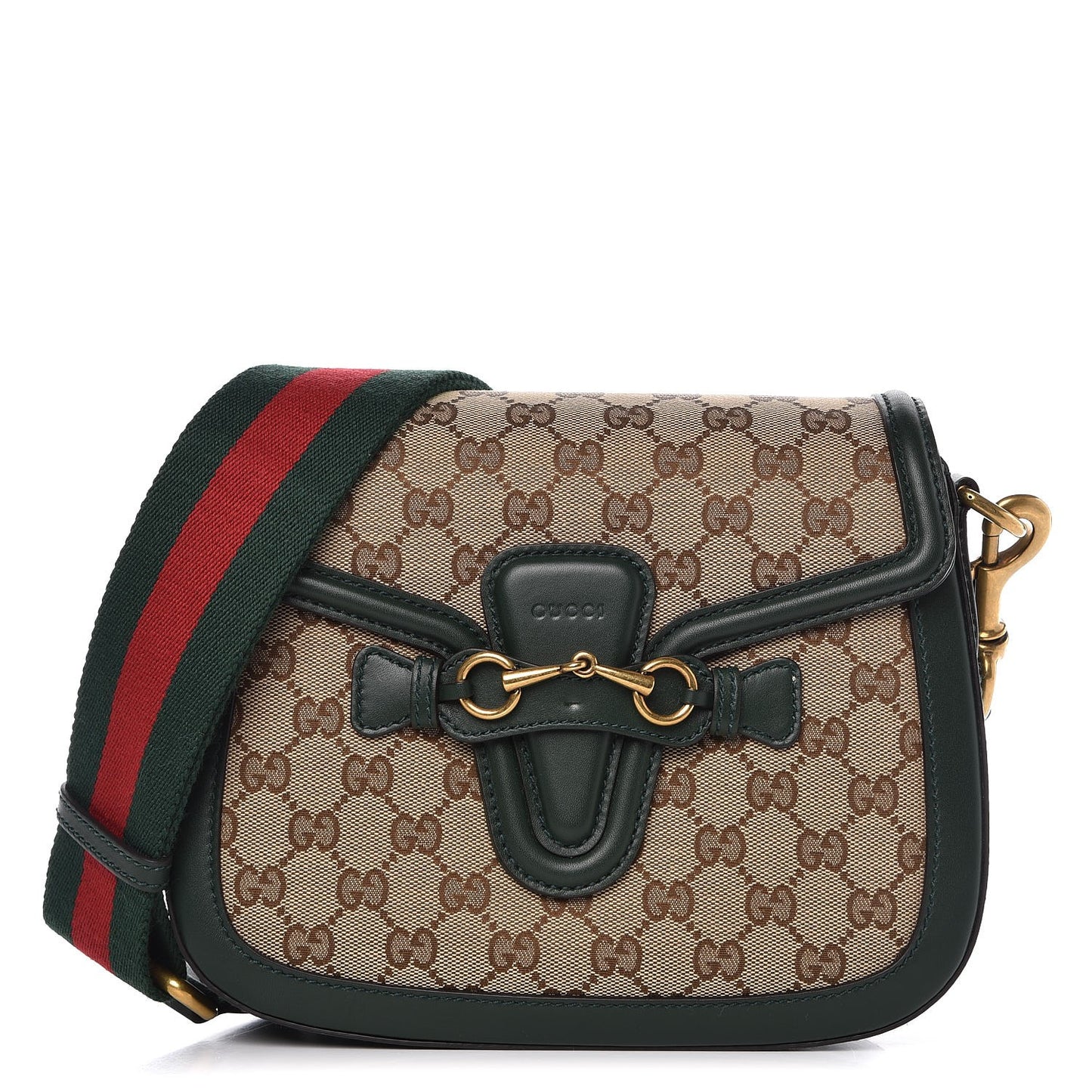 Monogram Calfskin Medium Lady Web Shoulder Bag Beige Green