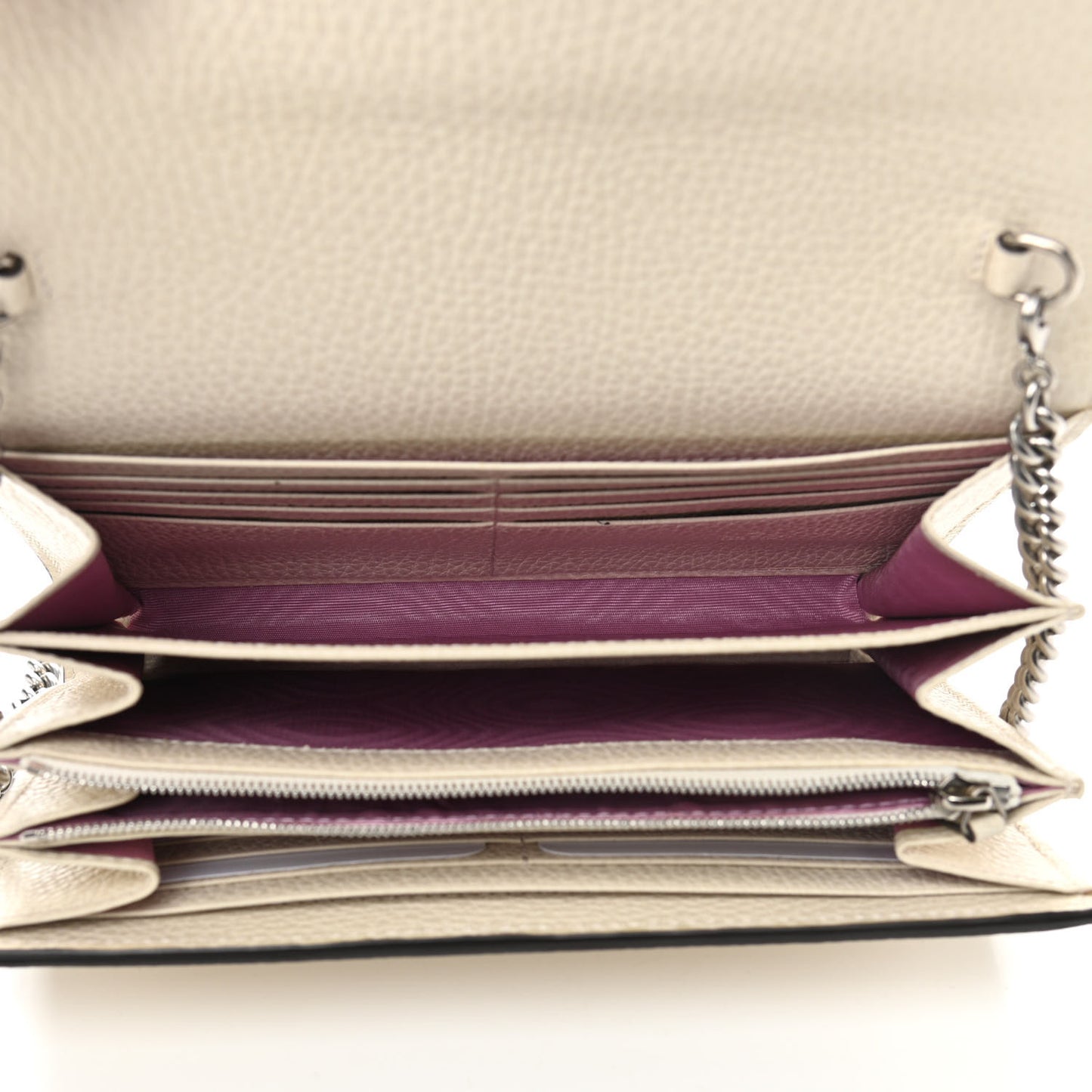 Dollar Calfskin Mini Dionysus Chain Wallet Mystic White