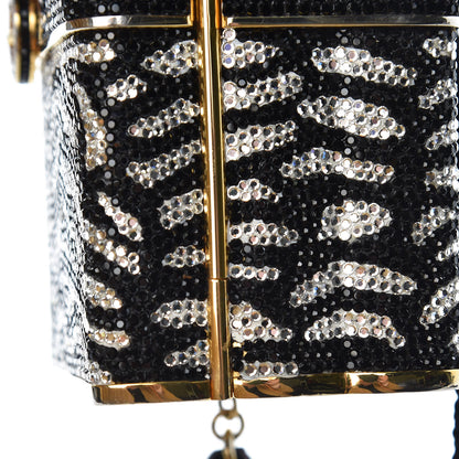 Judith Leiber Swarovski Crystal Zebra Miniaudiere Clutch Black Silver 17 of 17