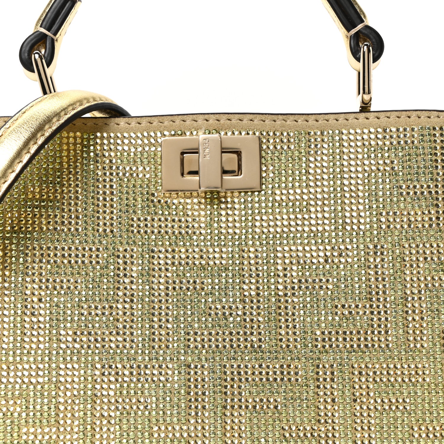 Fendi Crystal Vitello Laminato FF Petite Peekaboo I SEE U Satchel Crystal Platinum Light Gold 7 of 9