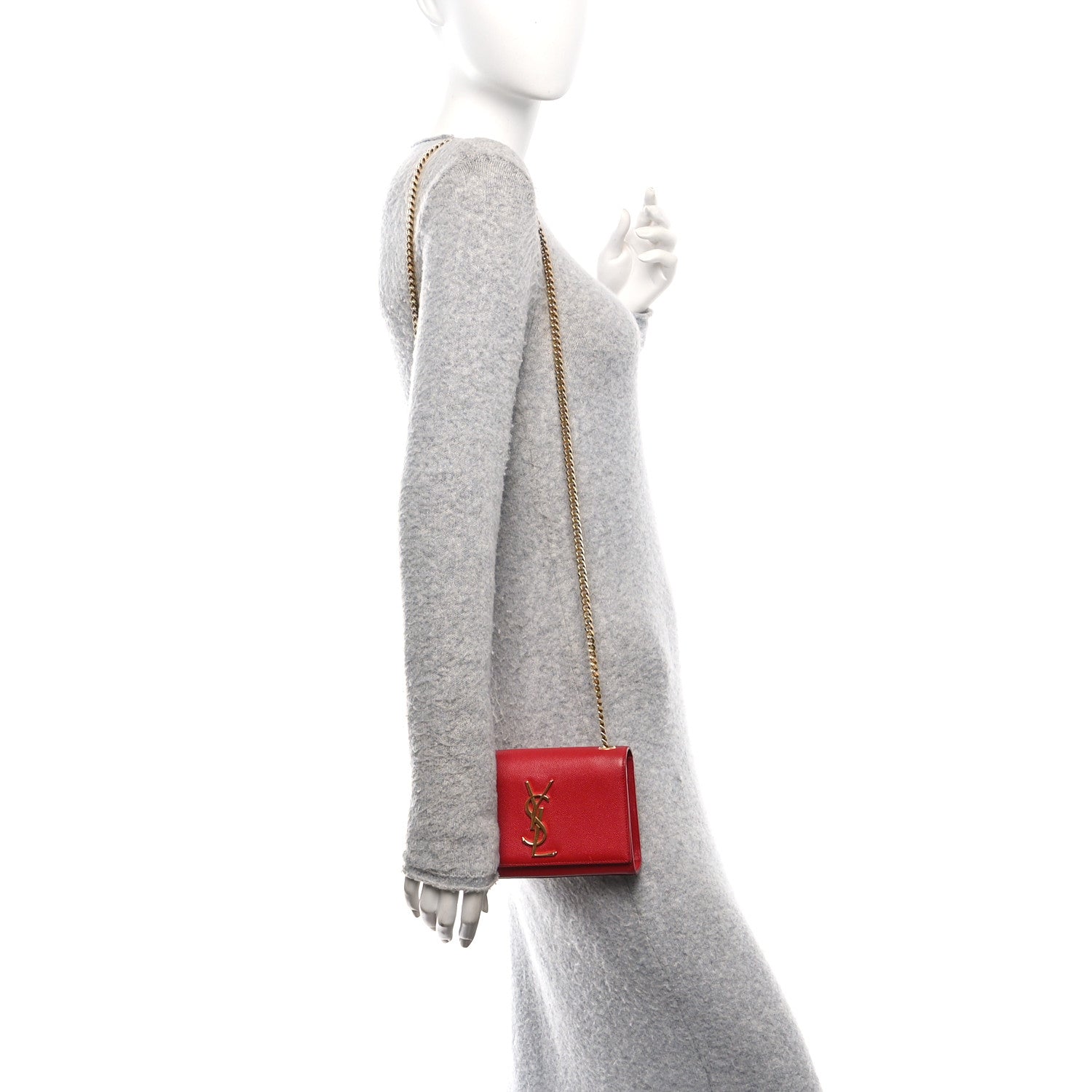 Saint Laurent Grain De Poudre Small Monogram Kate Satchel Red 2 of 11