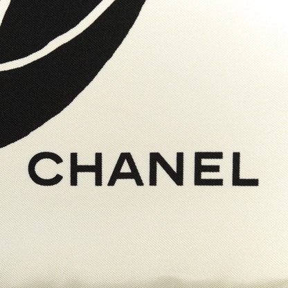 Chanel Silk CC Camellia Scarf Black White 2 of 3