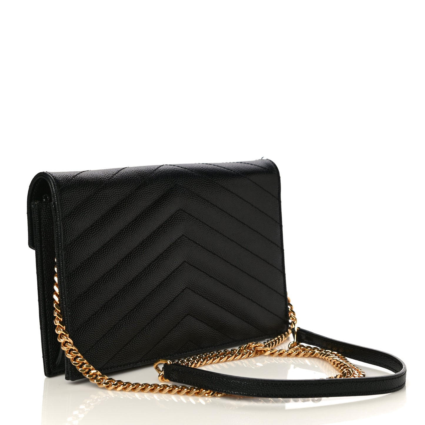 Grain De Poudre Matelasse Chevron Monogram Envelope Chain Wallet Black