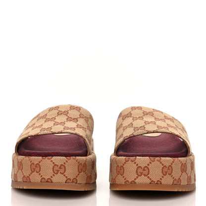 Gucci Canvas GG Monogram Angelina Platform Slide Sandals 40 Beige Ruggine 2 of 10