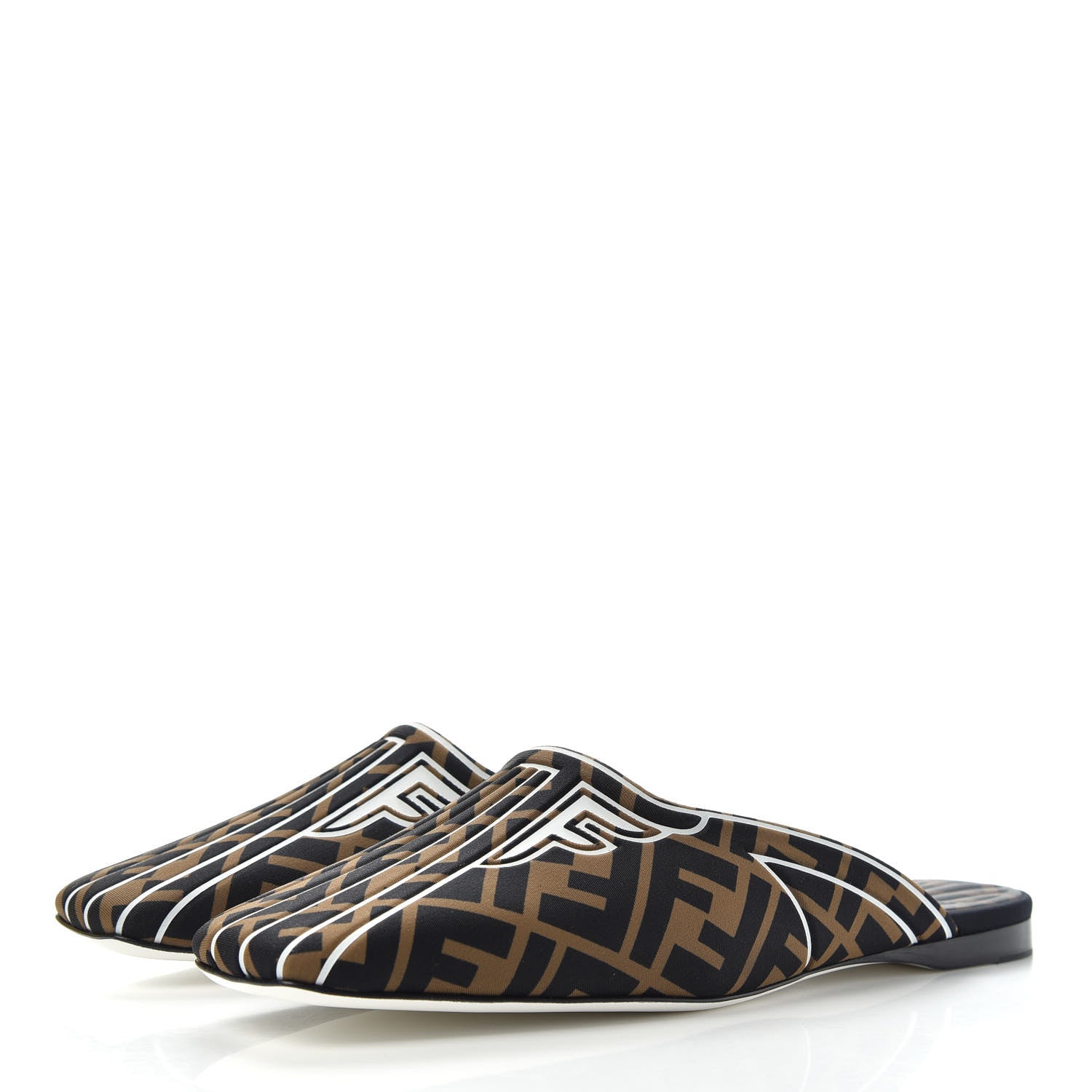 Fendi Lycra Film FF FFreedom Flat Mules 38 Tobacco Moro White 3 of 10