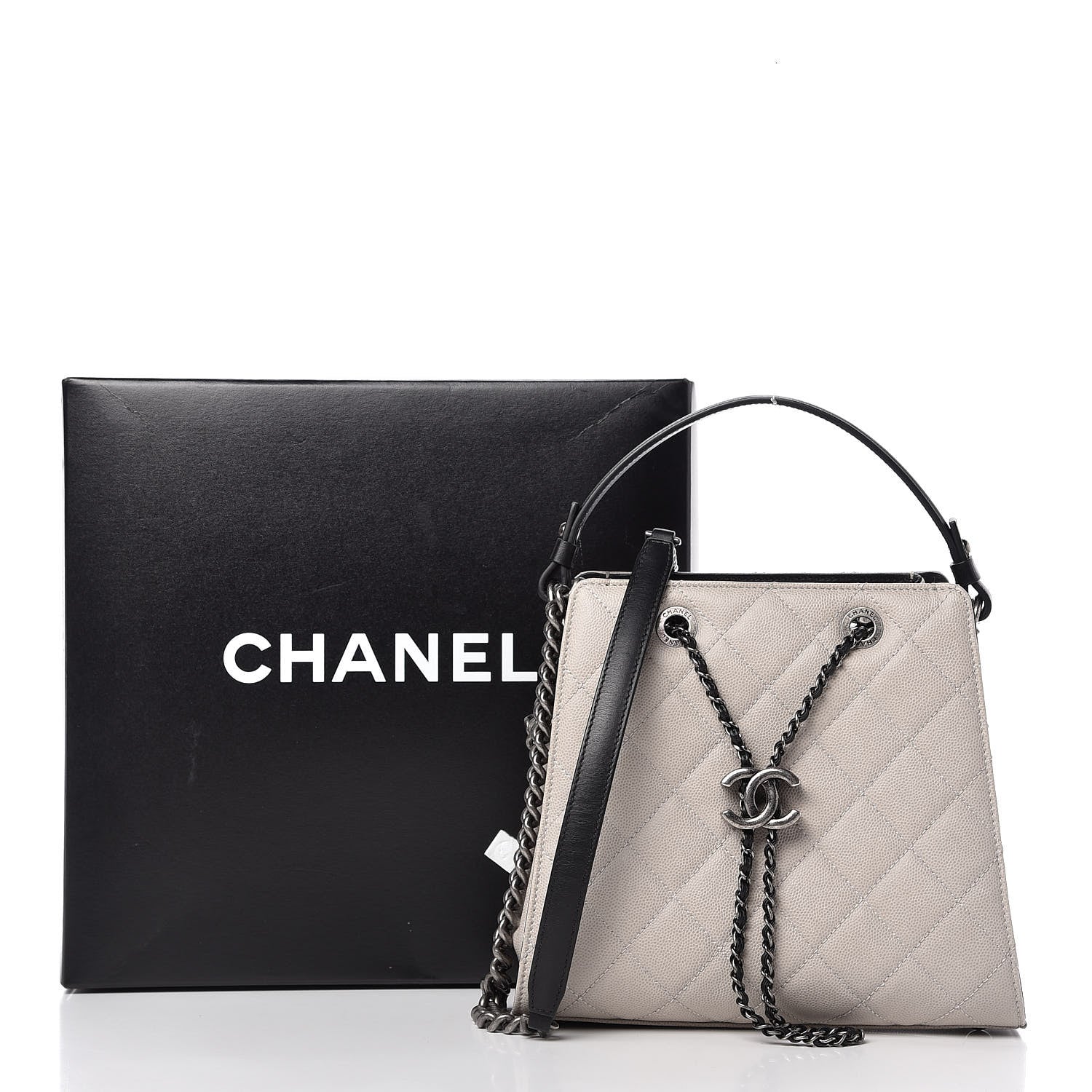Chanel Caviar Quilted Small CC Bucket Bag Grey 10 of 12