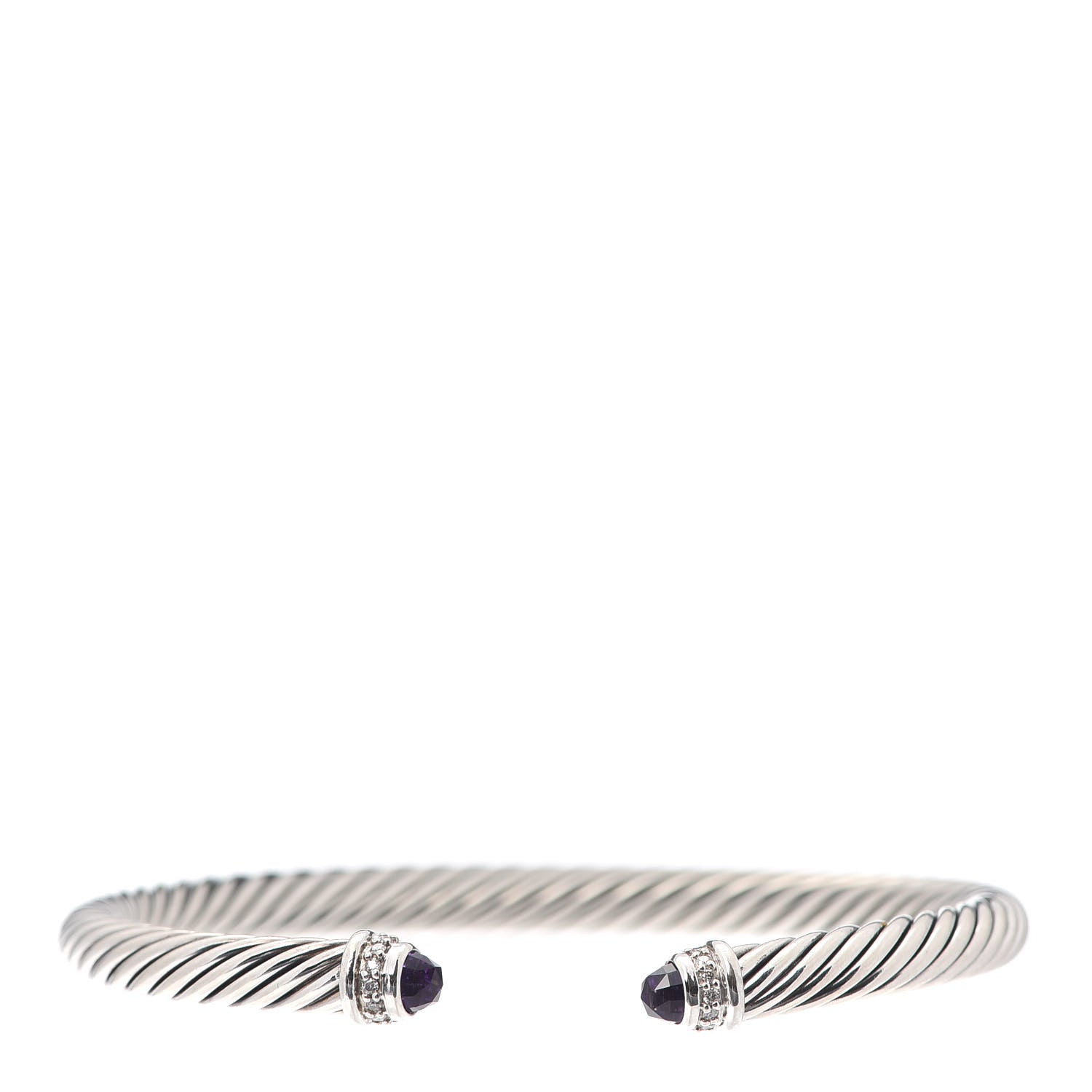 David Yurman Sterling Silver Diamond Amethyst 5mm Cable Classics Bracelet 1 of 4