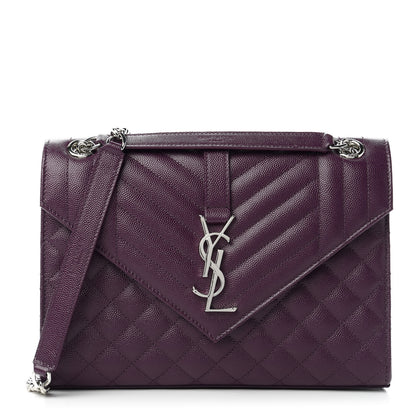 Saint Laurent Grain De Poudre Textured Mixed Matelasse Triquilt Medium Monogram Satchel Lilac 1 of 10