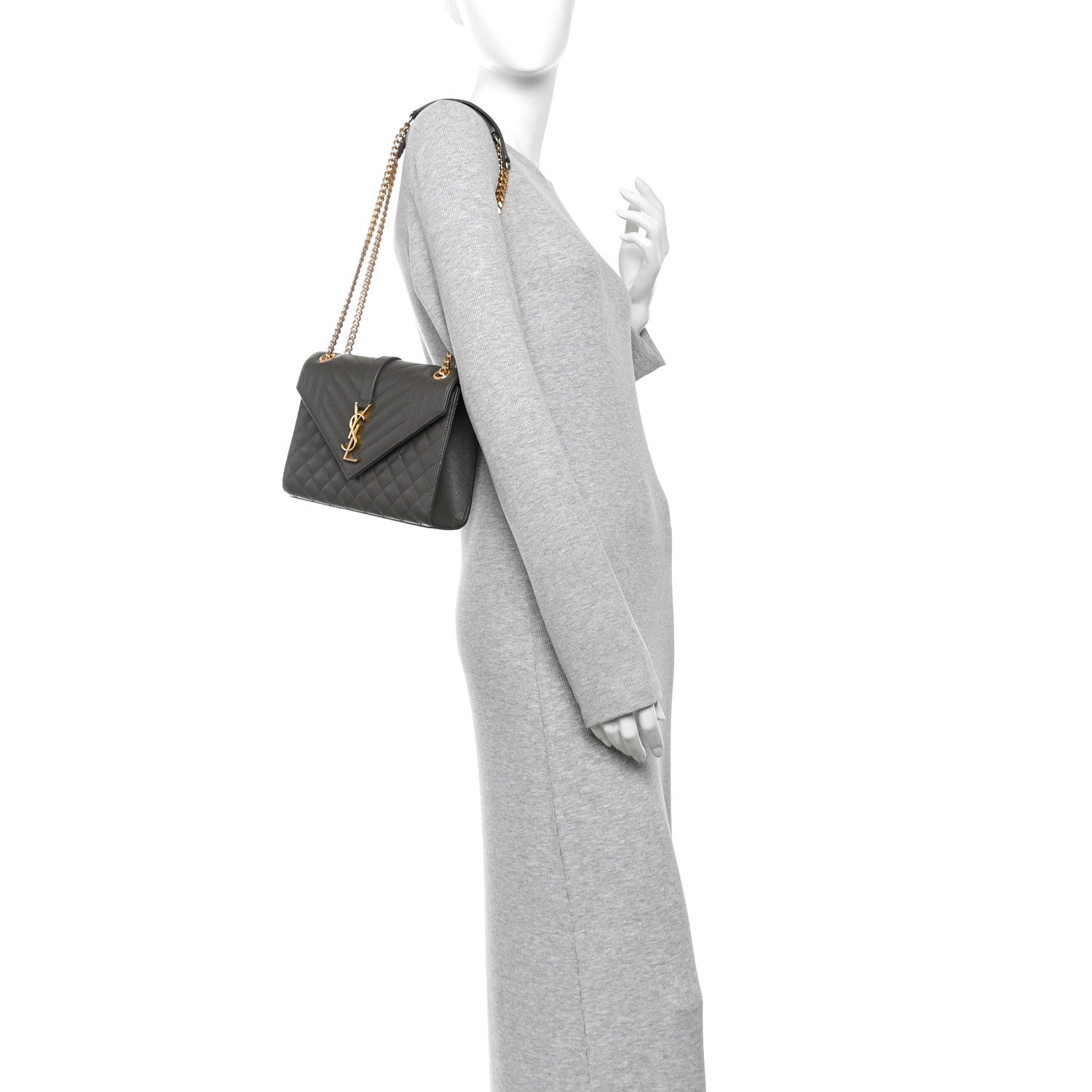 Saint Laurent Grain De Poudre Textured Mixed Matelasse Medium Triquilt Monogram Satchel Fog 2 of 11