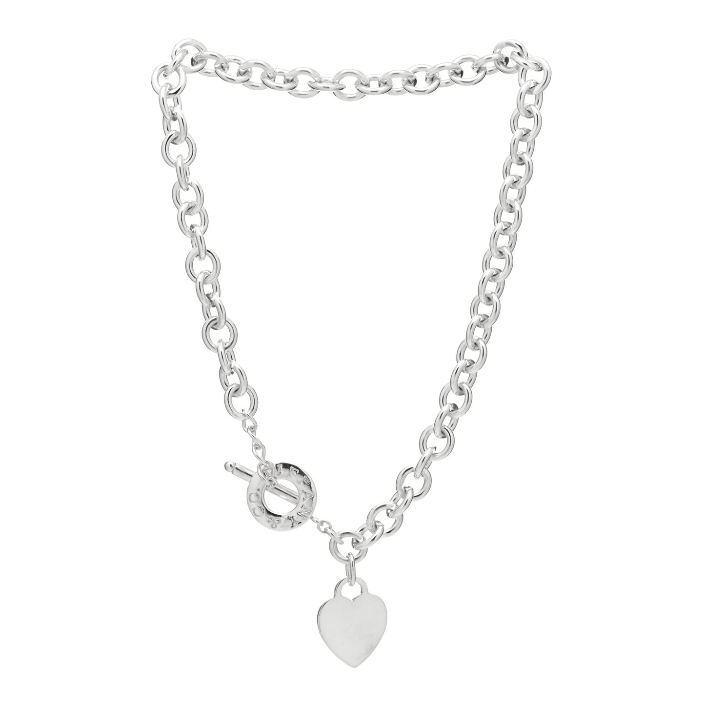 Sterling Silver Heart Tag Toggle Necklace