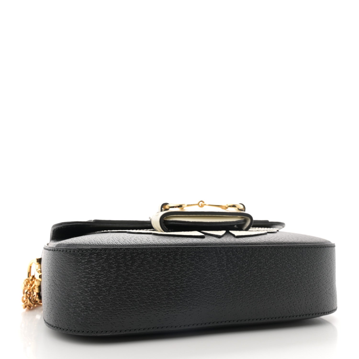Gucci X ADIDAS Textured Dollar Calfskin Web Small Trefoil Horsebit 1955 Shoulder Bag Black Off White 4 of 11