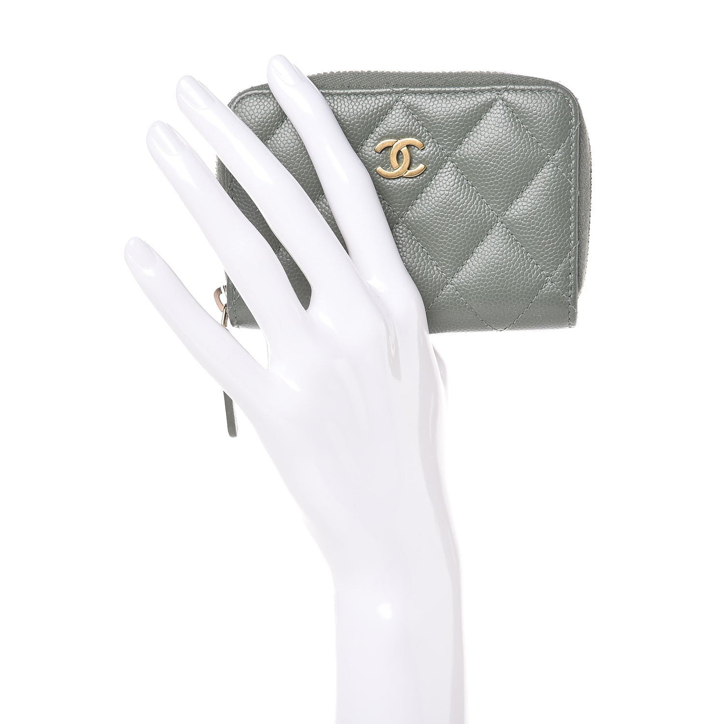 Iridescent Caviar Quilted Zip Coin Purse Green