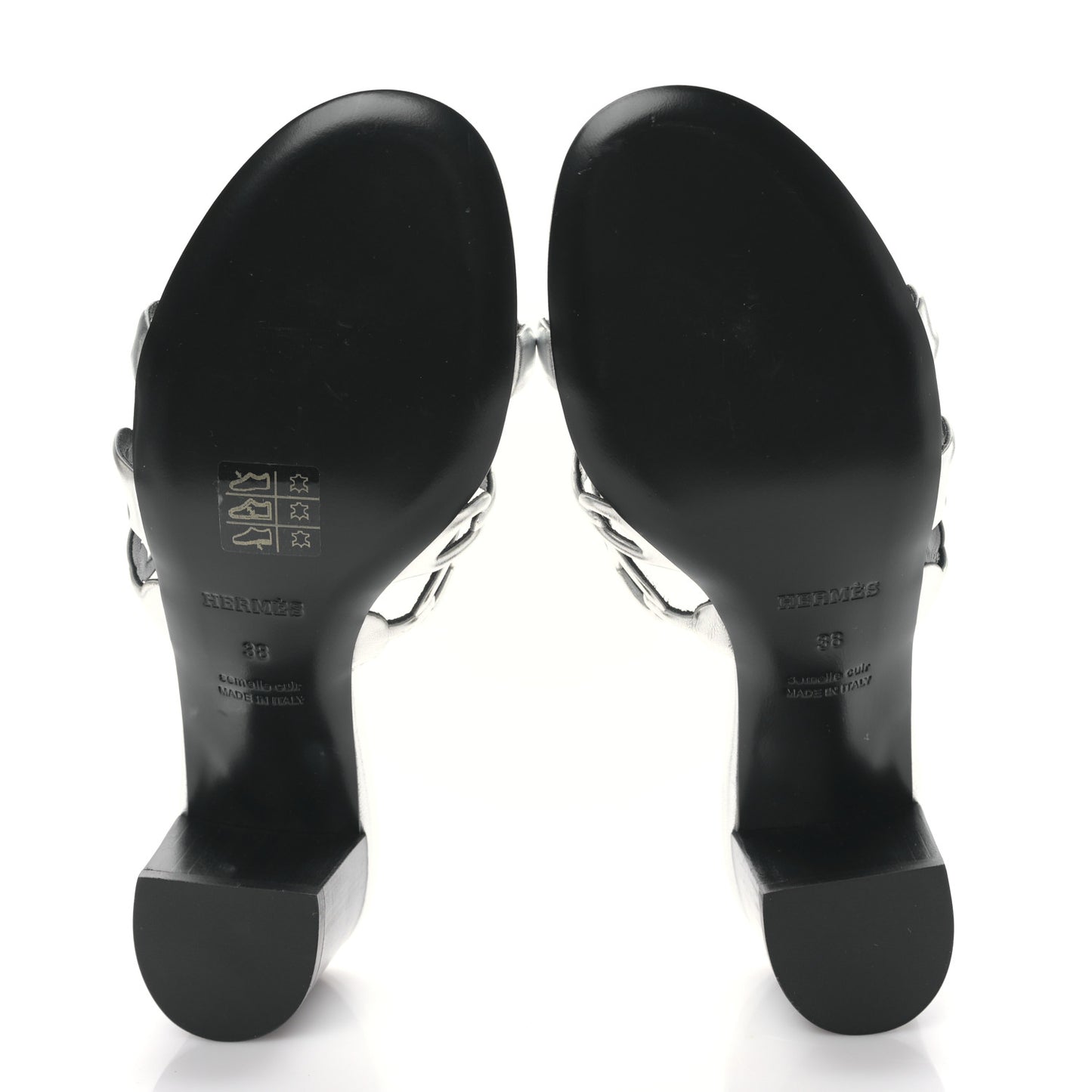 Metallic Calfskin Tandem Sandals 38 Gris Argente