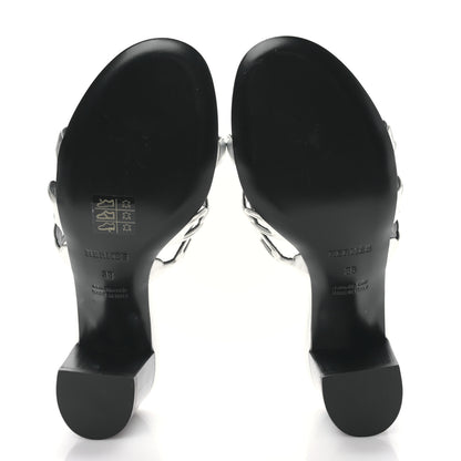 Hermes Metallic Calfskin Tandem Sandals 38 Gris Argente 5 of 7