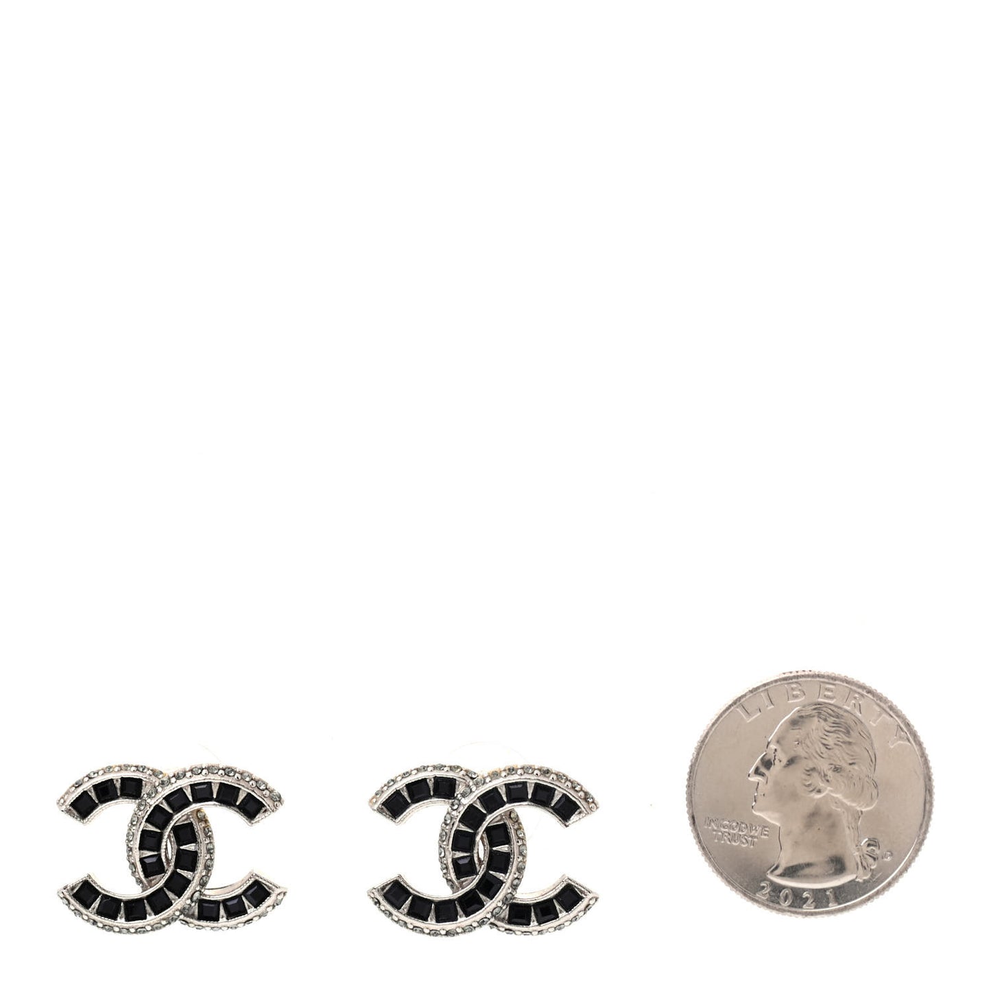 Baguette Crystal CC Earrings Silver Black