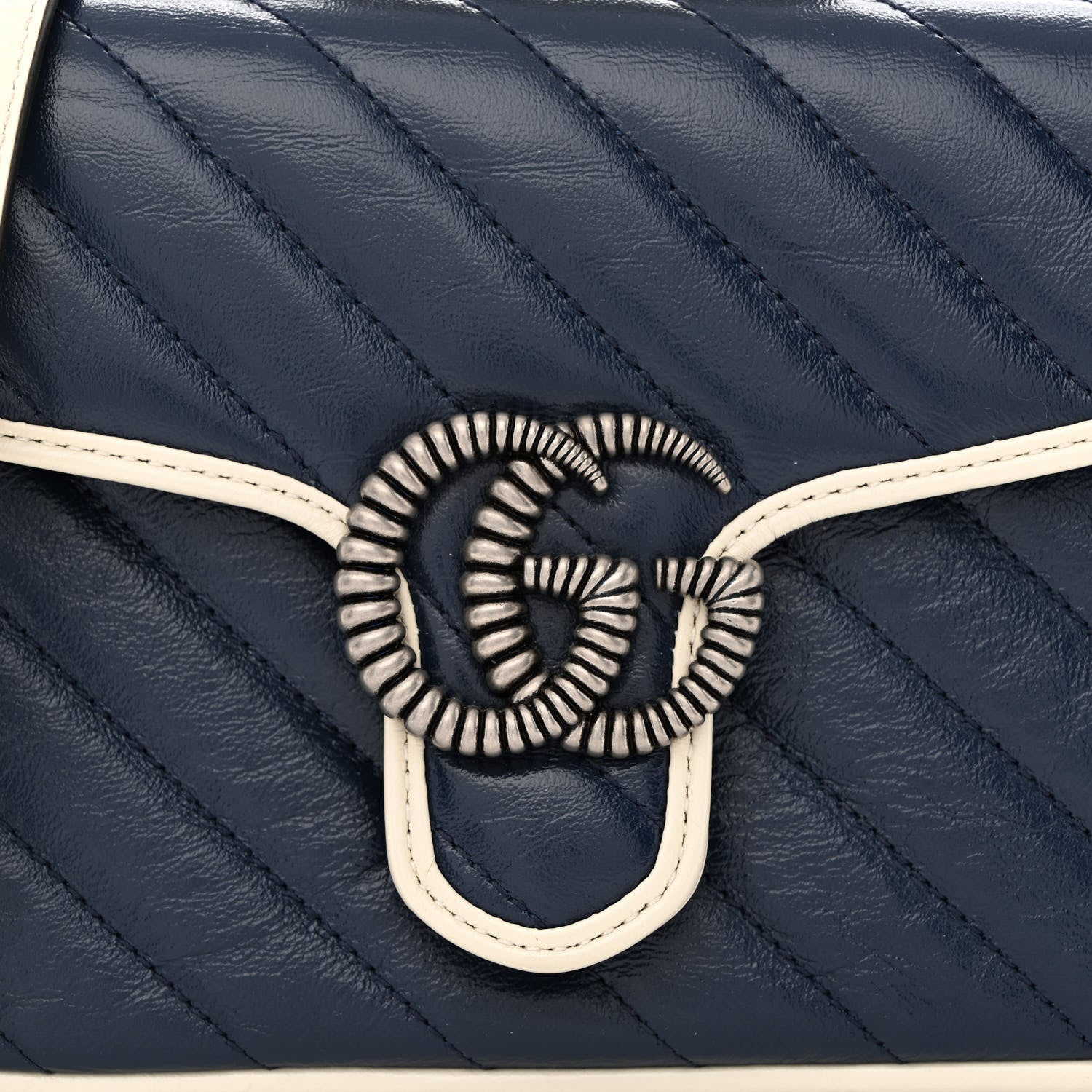 Gucci Vintage Effect Calfskin Matelasse Diagonal Mini Torchon GG Marmont Top Handle Shoulder Bag Blue Agata Mystic White 8 of 10