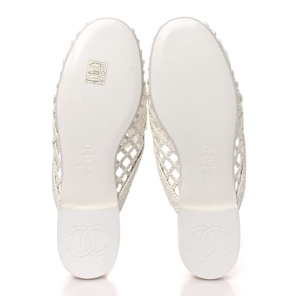 Chanel Braided Lambskin Mule Sandals 37 White 6 of 9