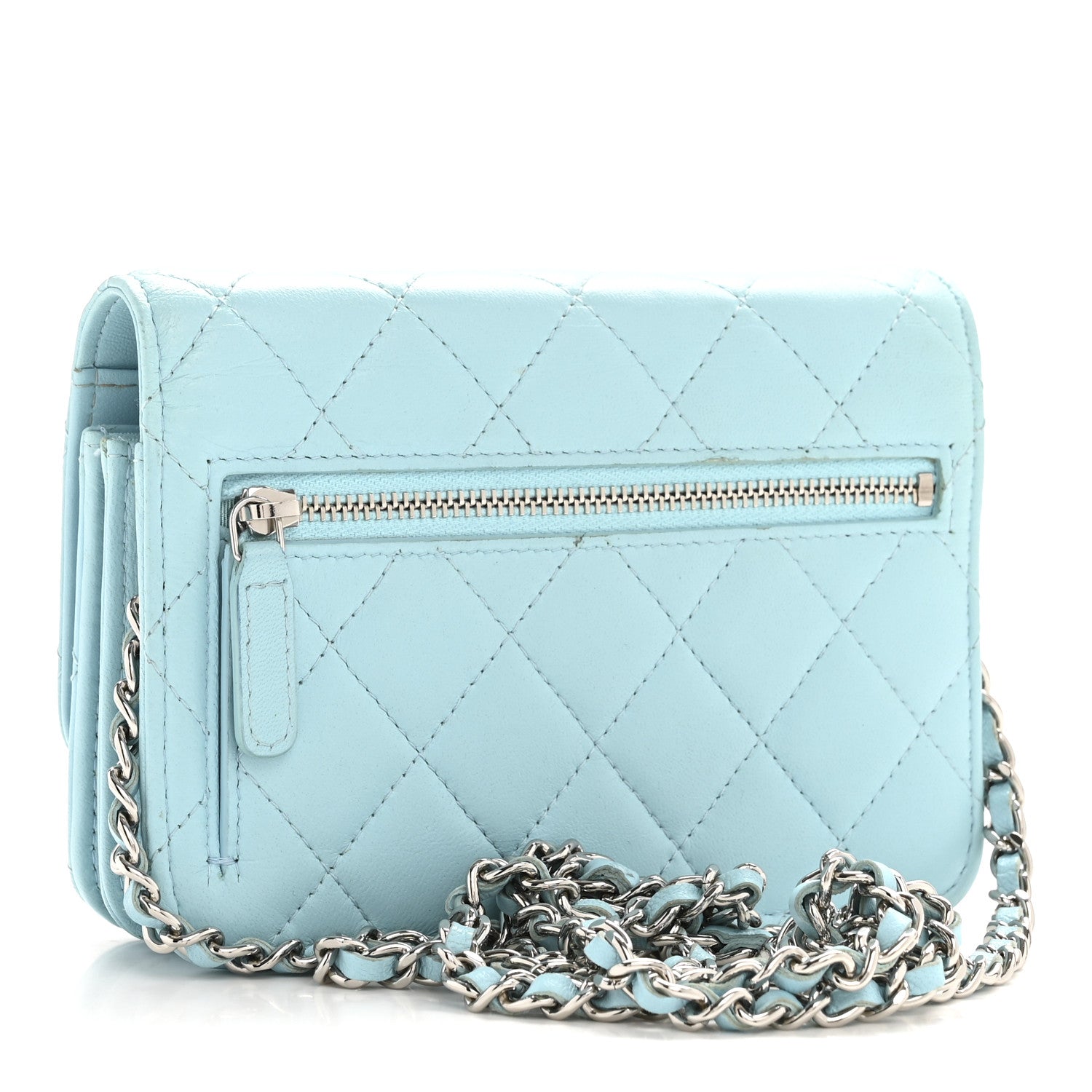 Chanel Lambskin Quilted Mini Wallet On Chain WOC Neon Blue 1797250