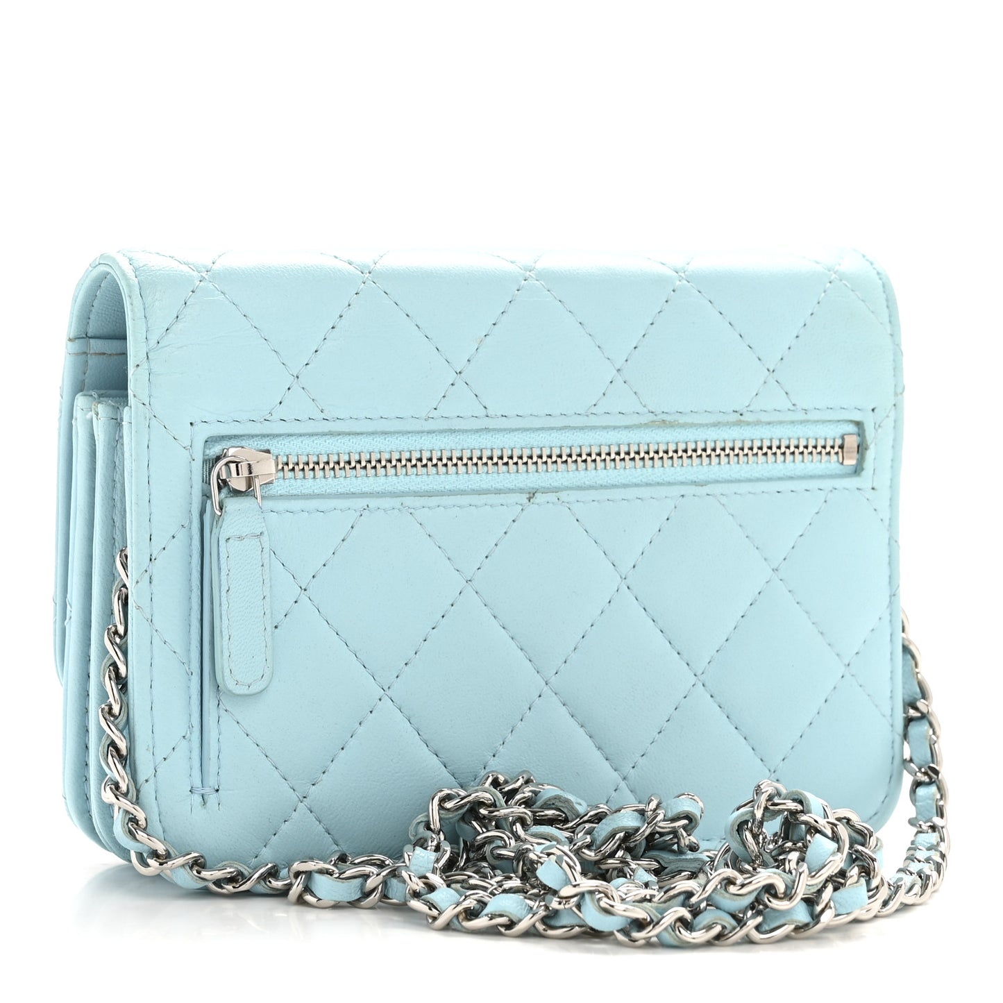 Lambskin Quilted Mini Wallet On Chain WOC Neon Blue