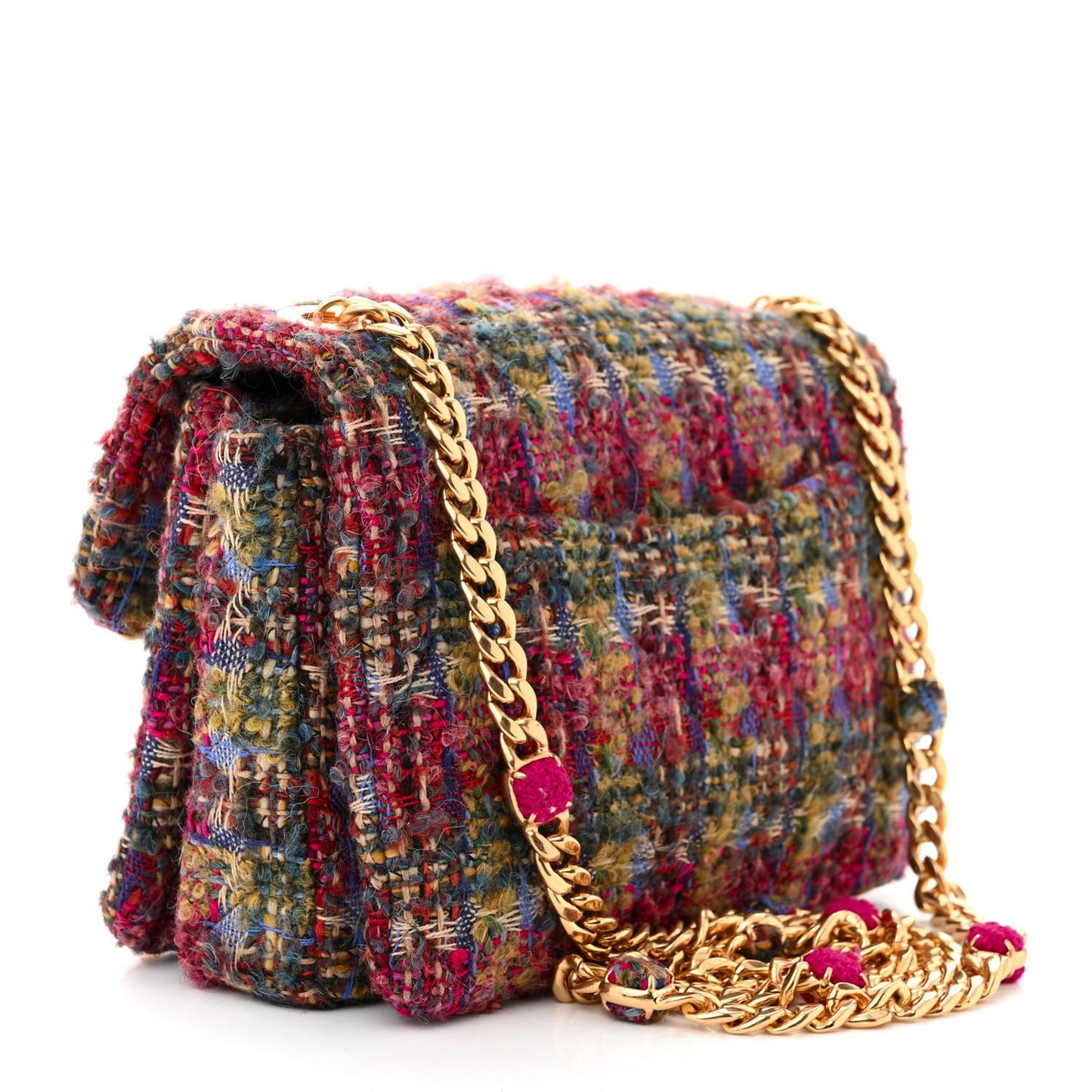 Wool Tweed Quilted Small Flap Khaki Red Pink Blue Green