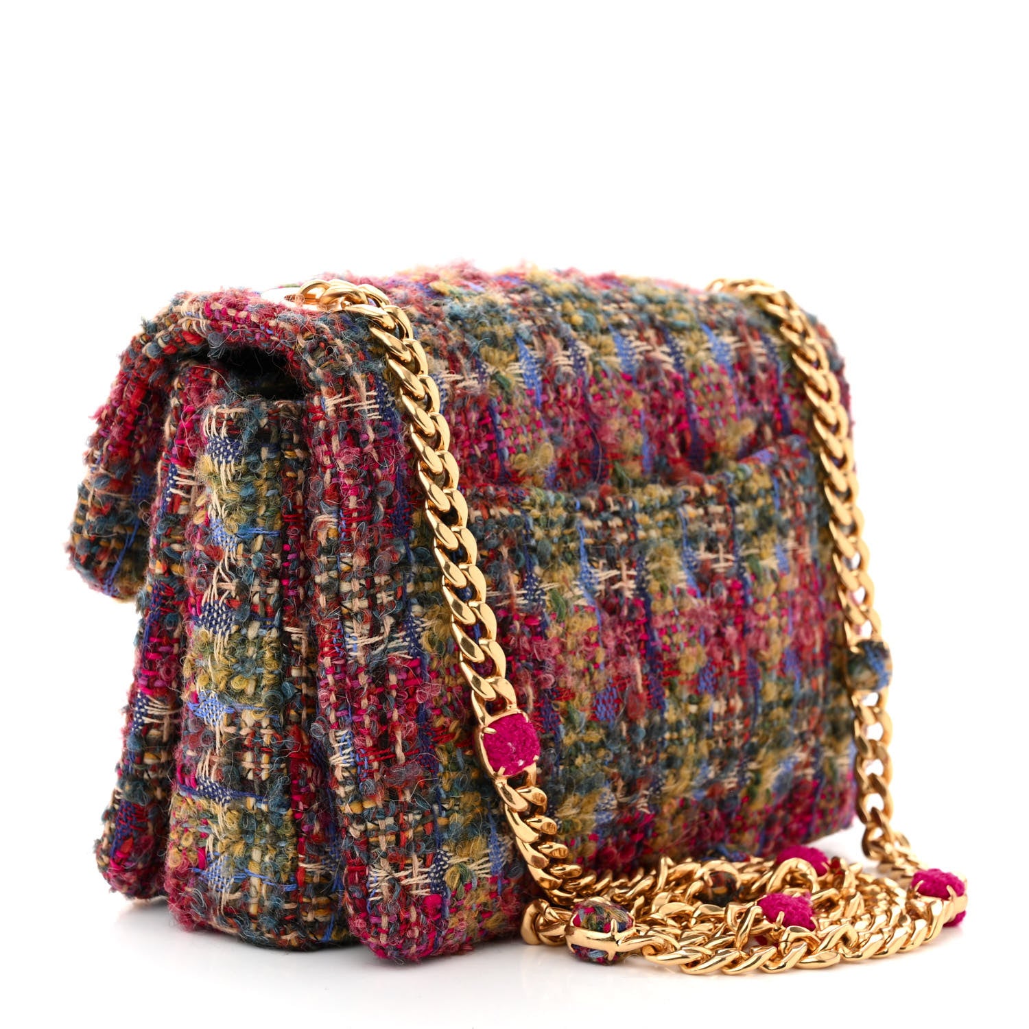 Chanel Wool Tweed Quilted Small Flap Khaki Red Pink Blue Green 3 of 10